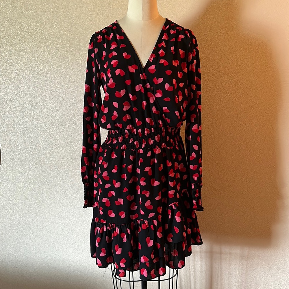 Michael Kors red/pink heart long sleeve tiered dress, Size M, Great Condition!